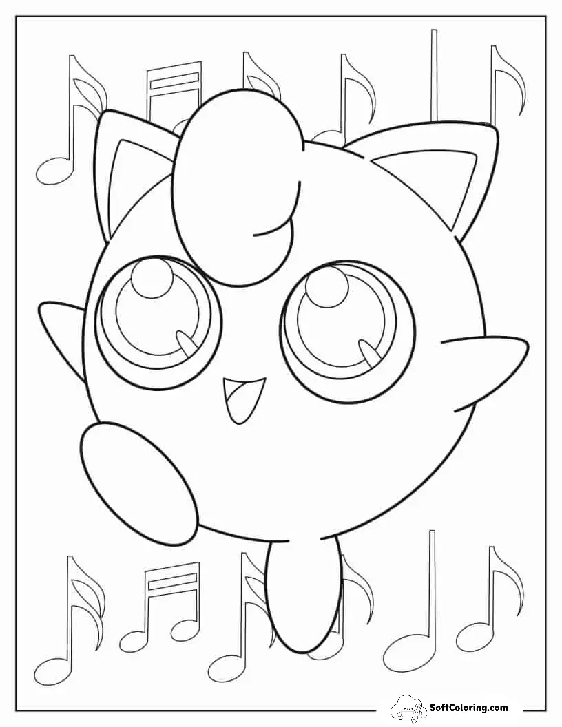 Jigglypuff With Music Notes To Color