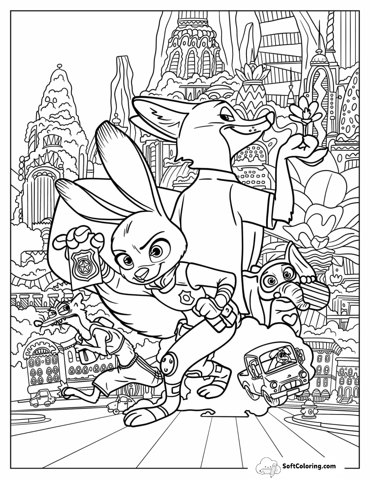 Zootopia Coloring Page Of Judy Hopps And Nick Wilde Detailed Poster