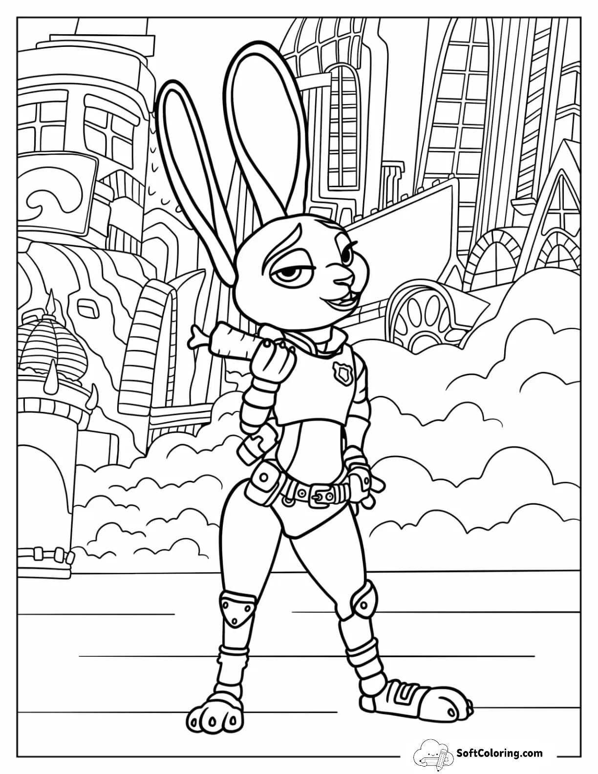 Zootopia Coloring Page Of Judy Hopps Holding A Carrot In Zootopia