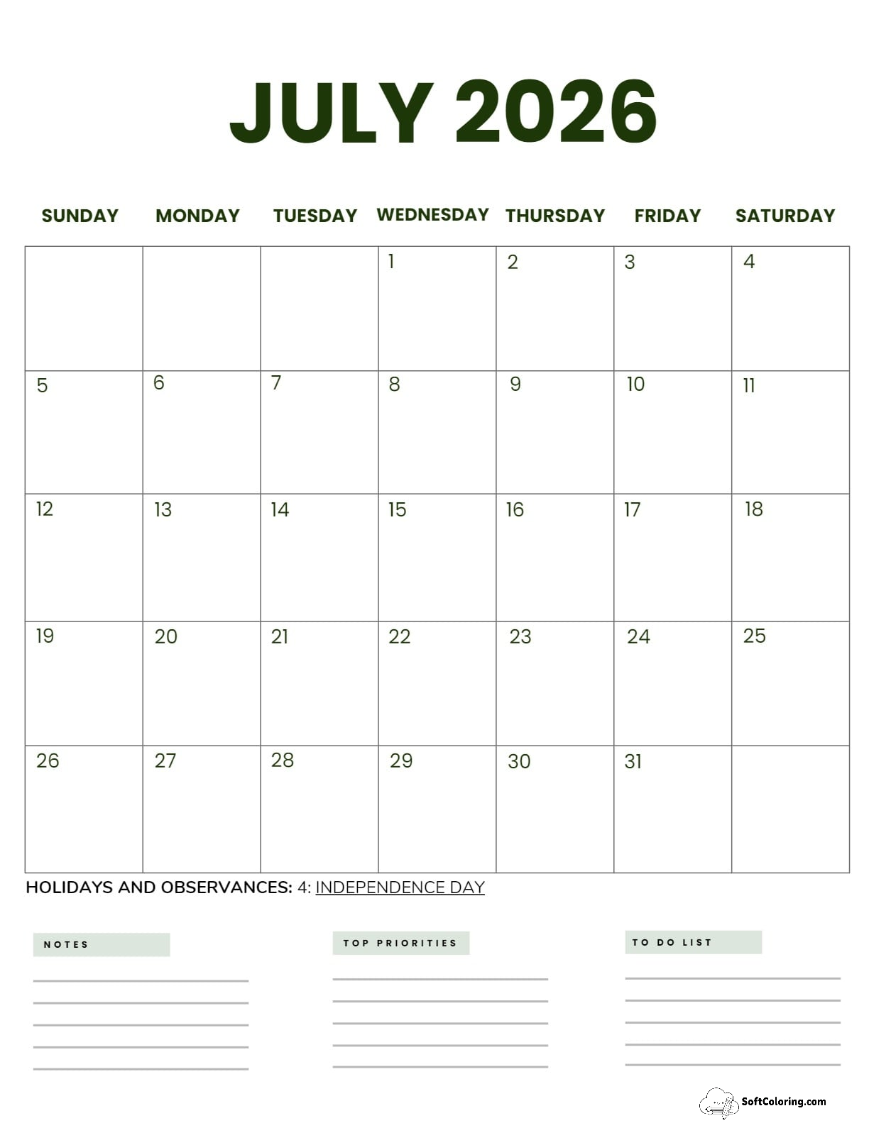 July 2026 Calendar Printable Business2 Portrait 2