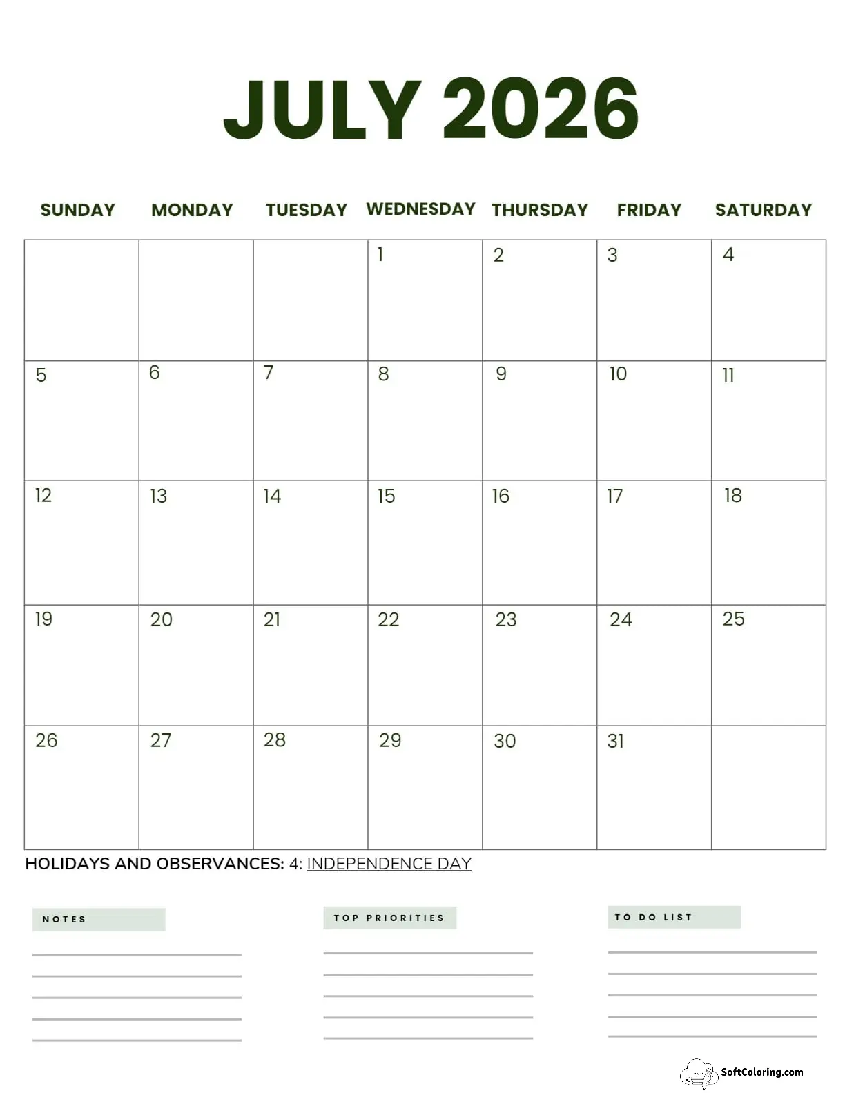 July 2026 Calendar Printable Business2 Portrait 2