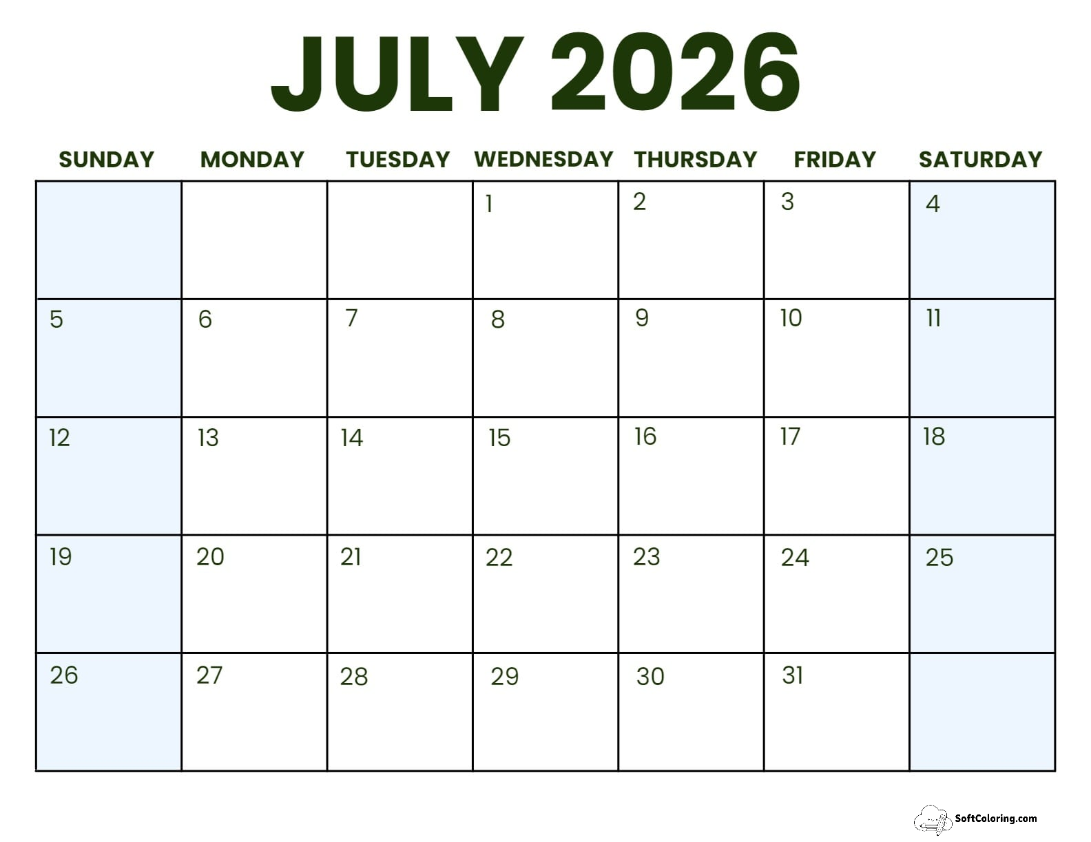 July 2026 Calendar Printable Business3 Landscape