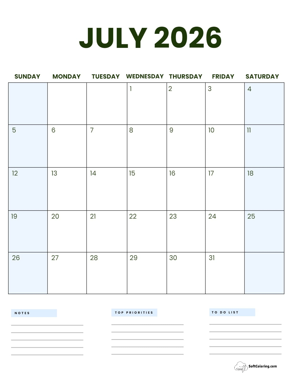July 2026 Calendar Printable Business3 Portrait 2