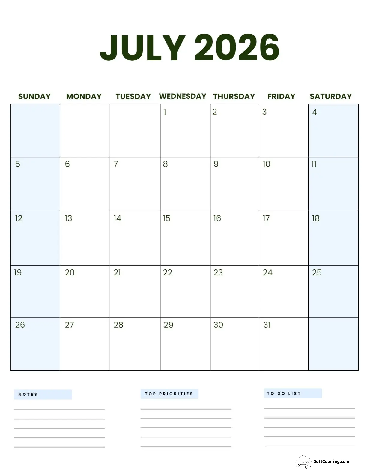 July 2026 Calendar Printable Business3 Portrait 2
