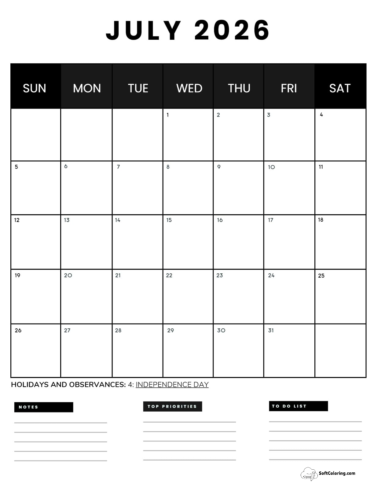 July 2026 Calendar Printable Business4 Portrait 2