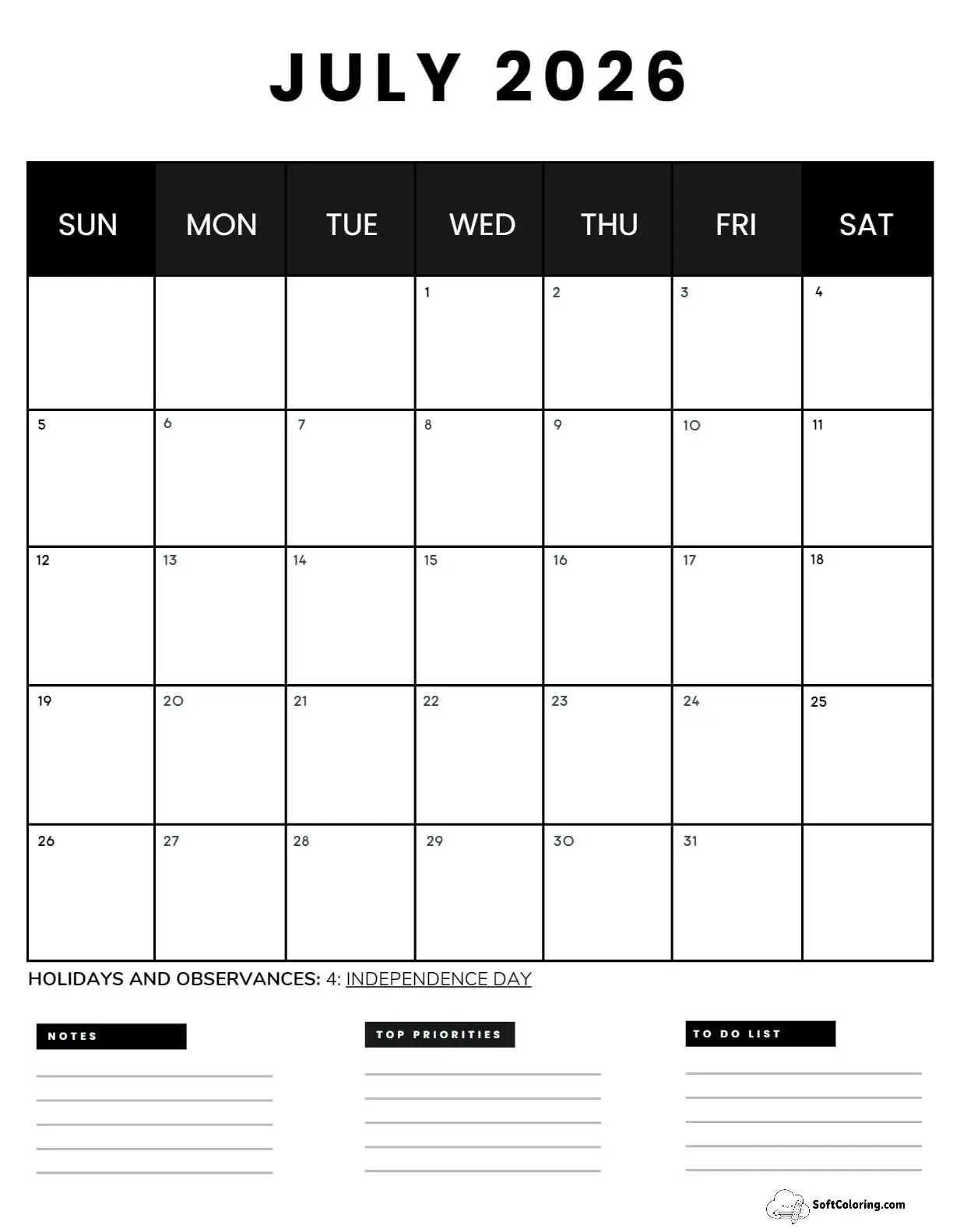 July 2026 Calendar Printable Business4 Portrait 2