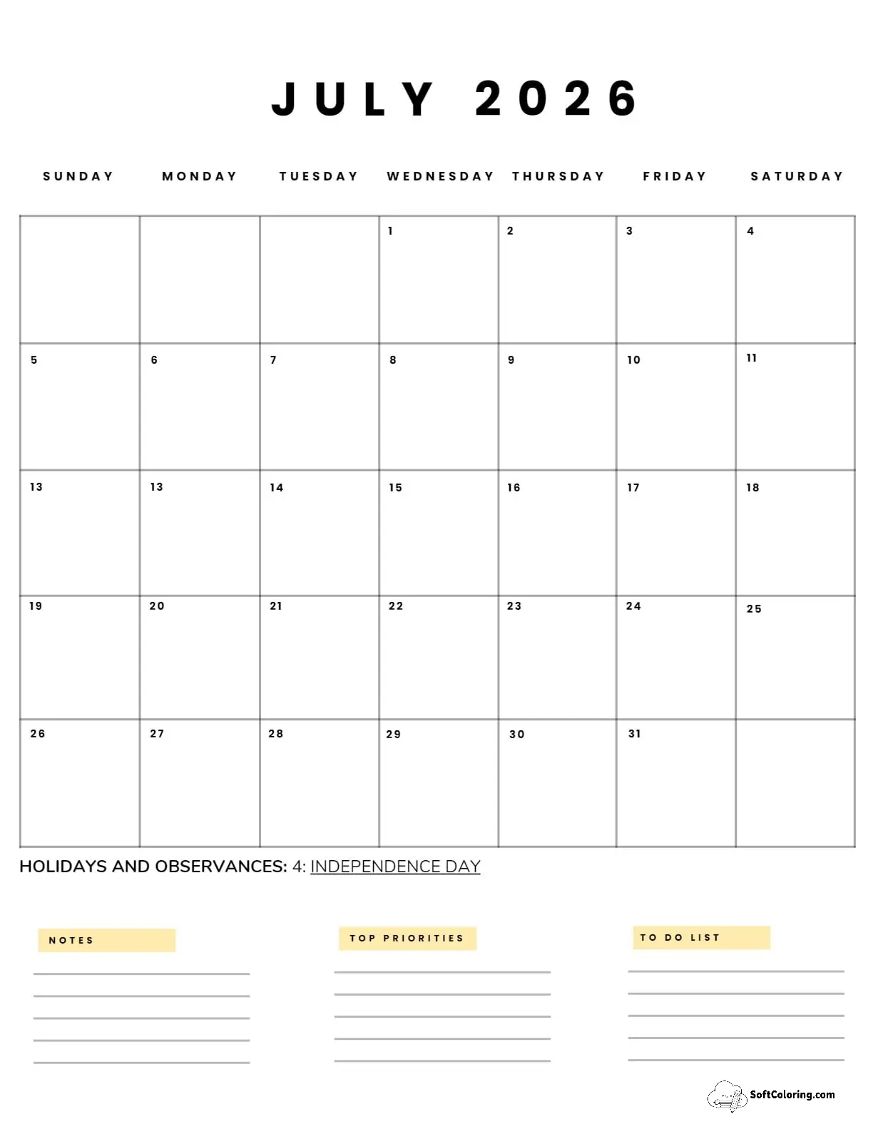 July 2026 Calendar Printable Business5 Portrait 2