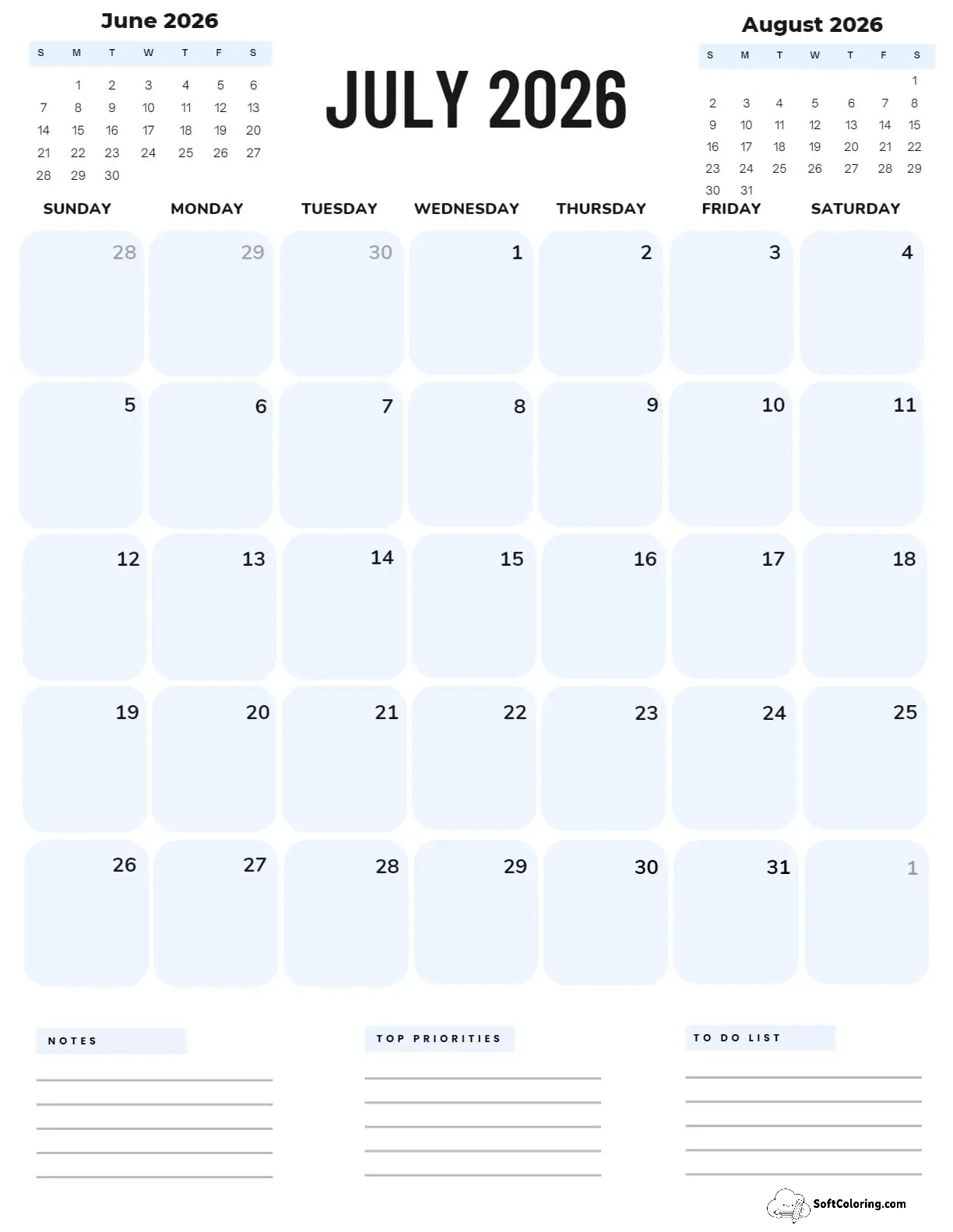 July 2026 Calendar Printable Corporate Portrait