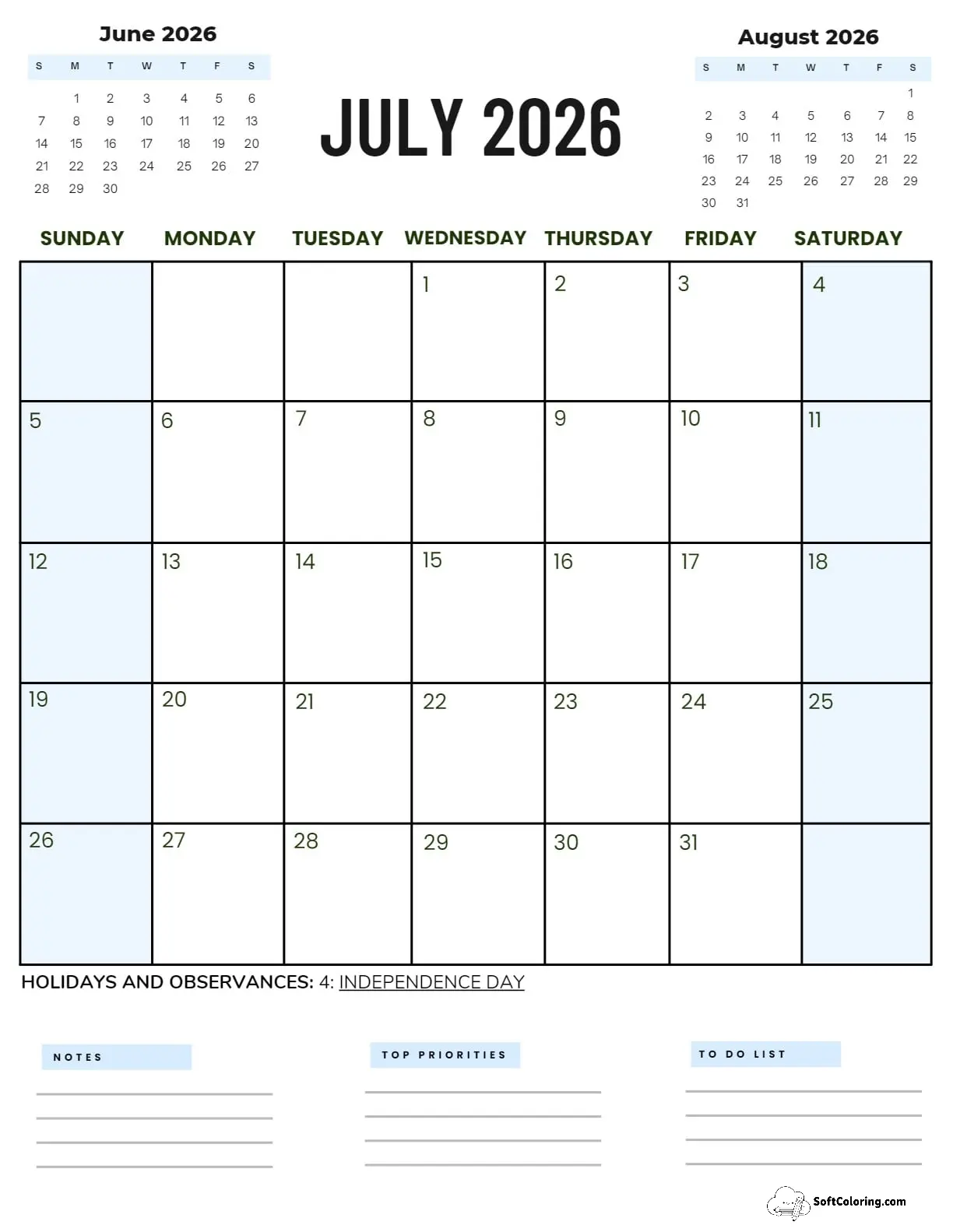 July 2026 Calendar Printable Corporate2 Portrait 2