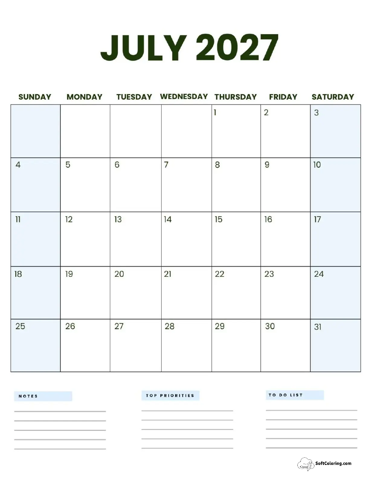 July 2027 Calendar Printable Business3 Portrait