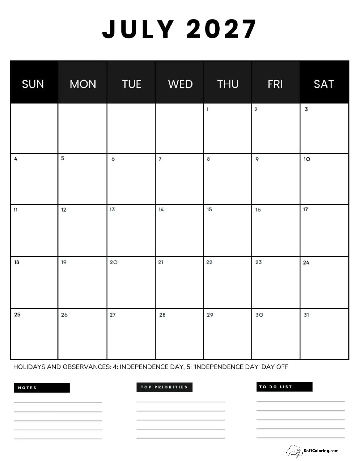 July 2027 Calendar Printable Business4 Portrait