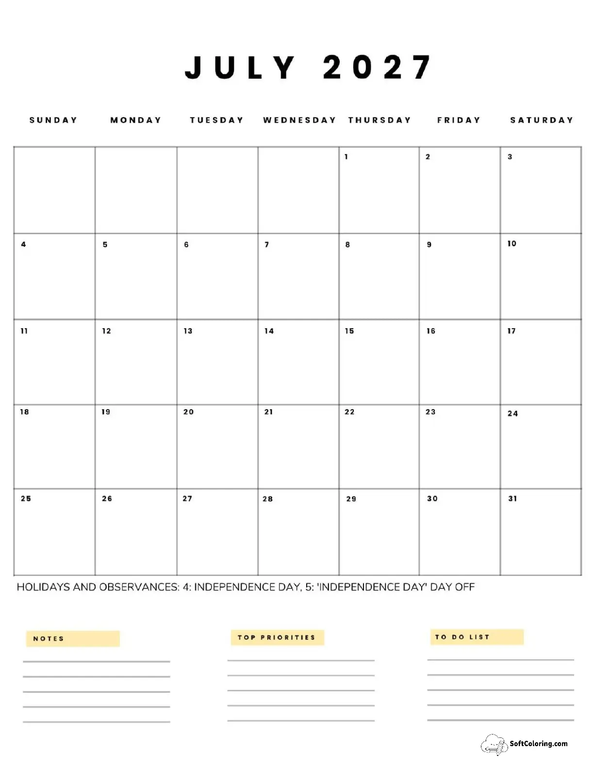 July 2027 Calendar Printable Business5 Portrait