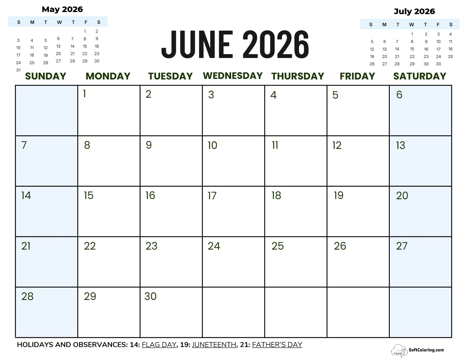 June 2026 Calendar Printable Business3 Landscape V2