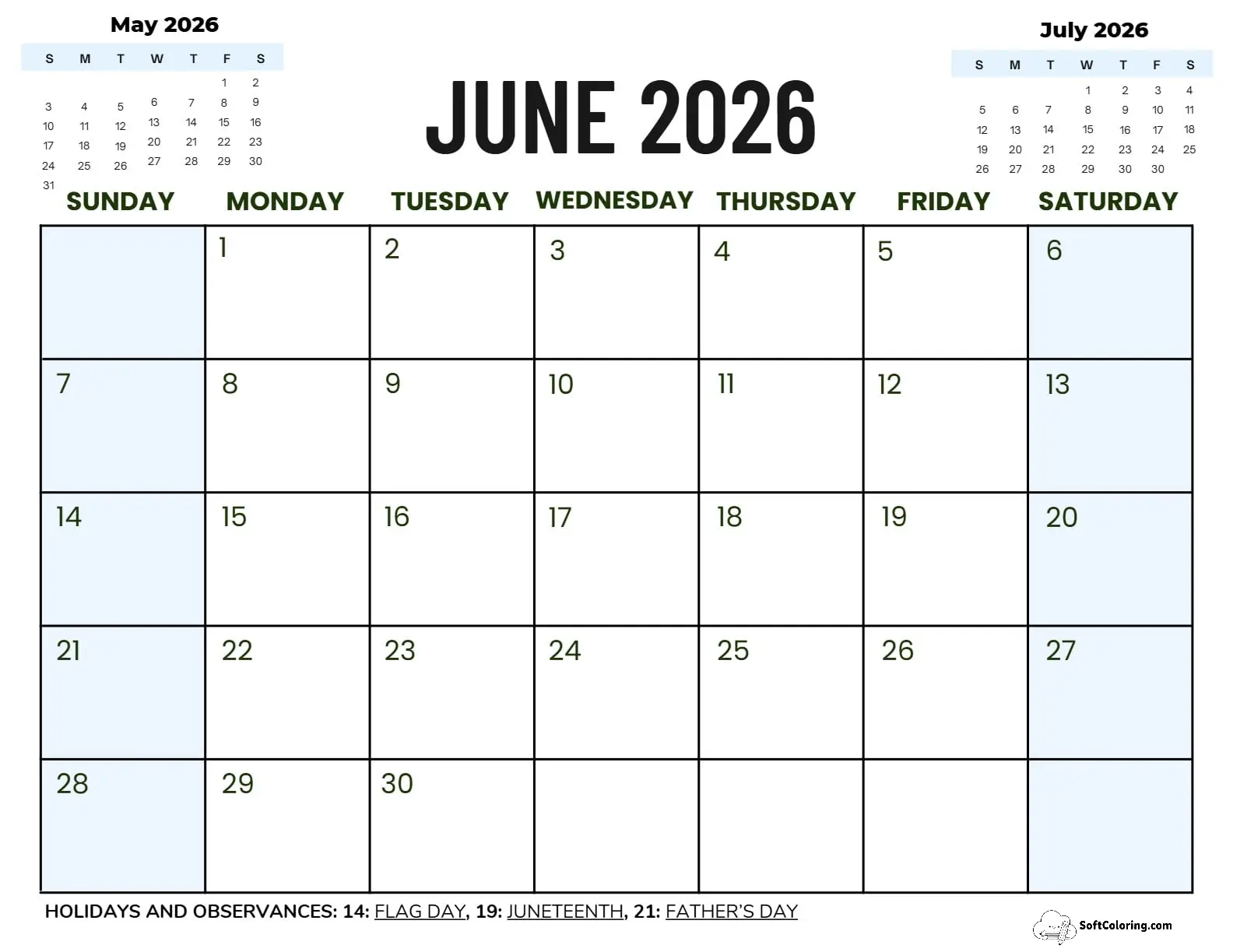 June 2026 Calendar Printable Business3 Landscape V2