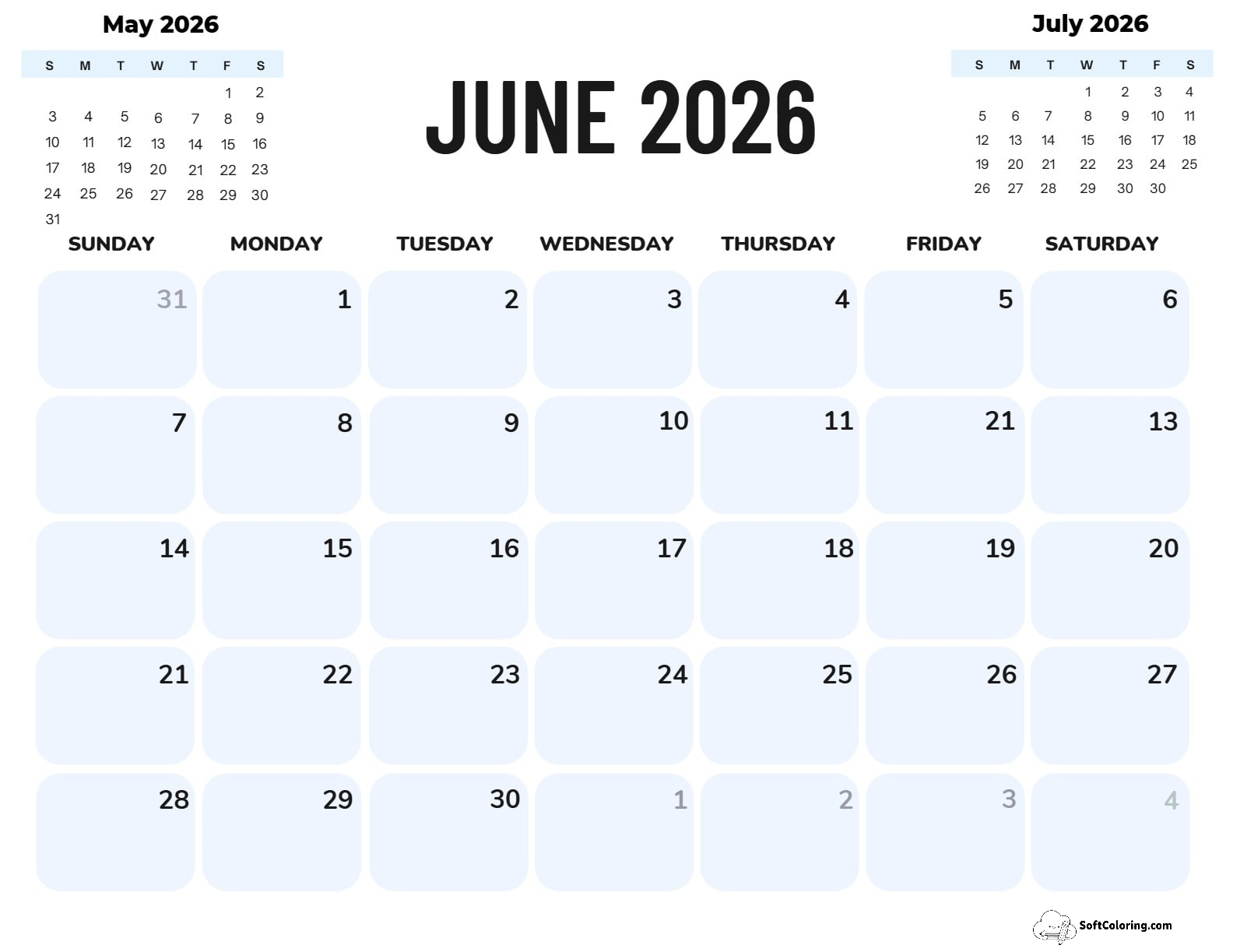 June 2026 Calendar Printable Corporate Landscape V2