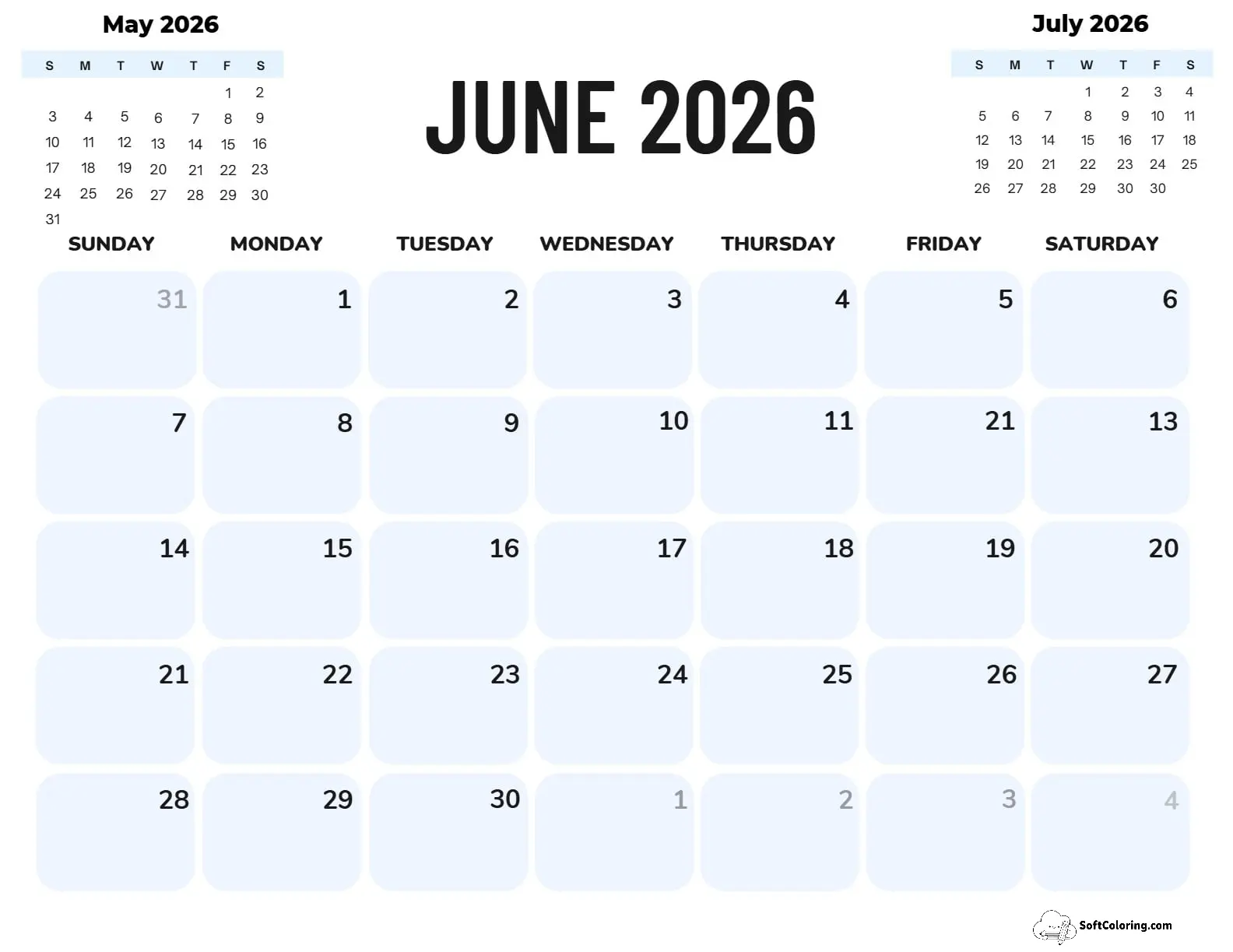 June 2026 Calendar Printable Corporate Landscape V2