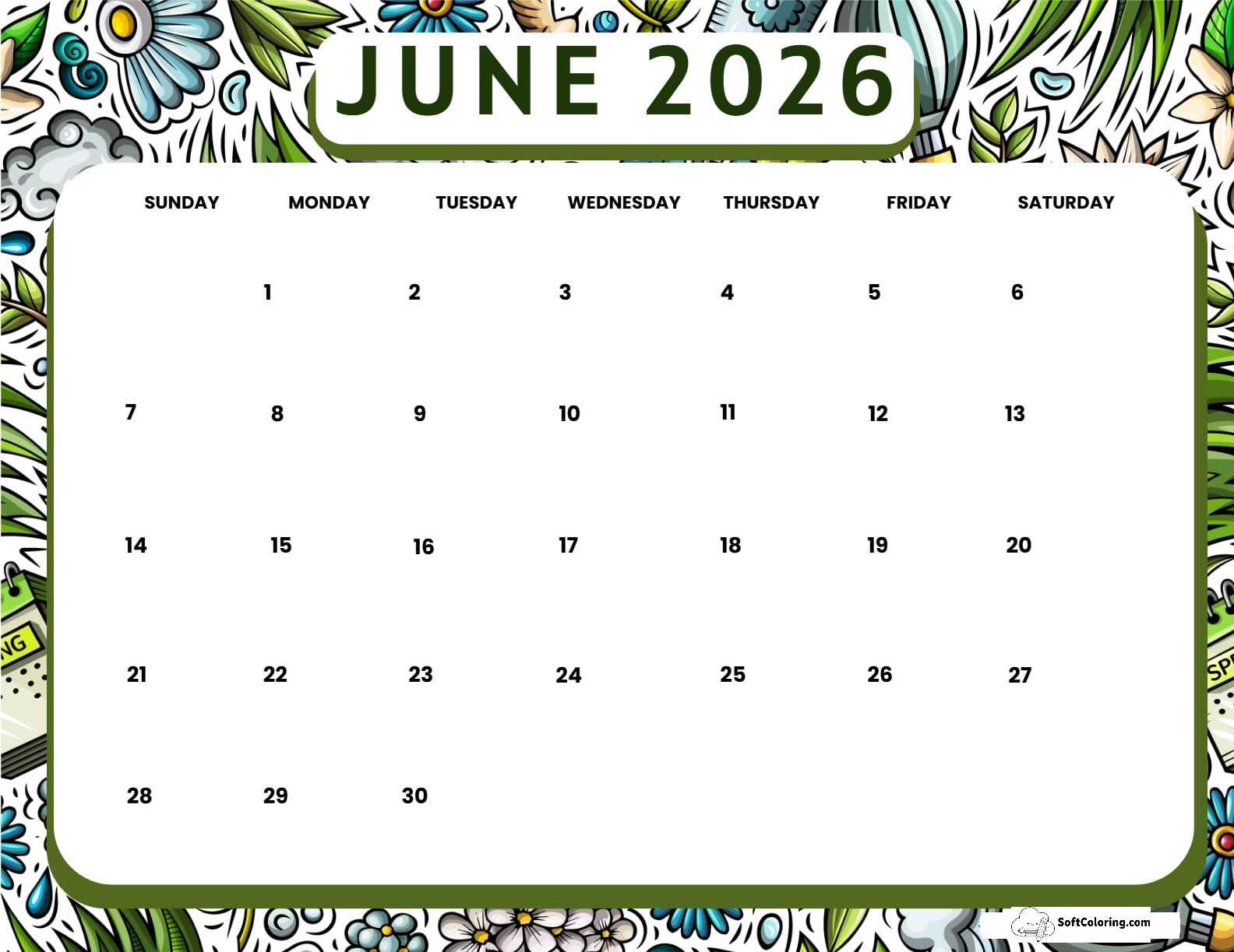 June 2026 Calendar Printable Spring Landscape V2