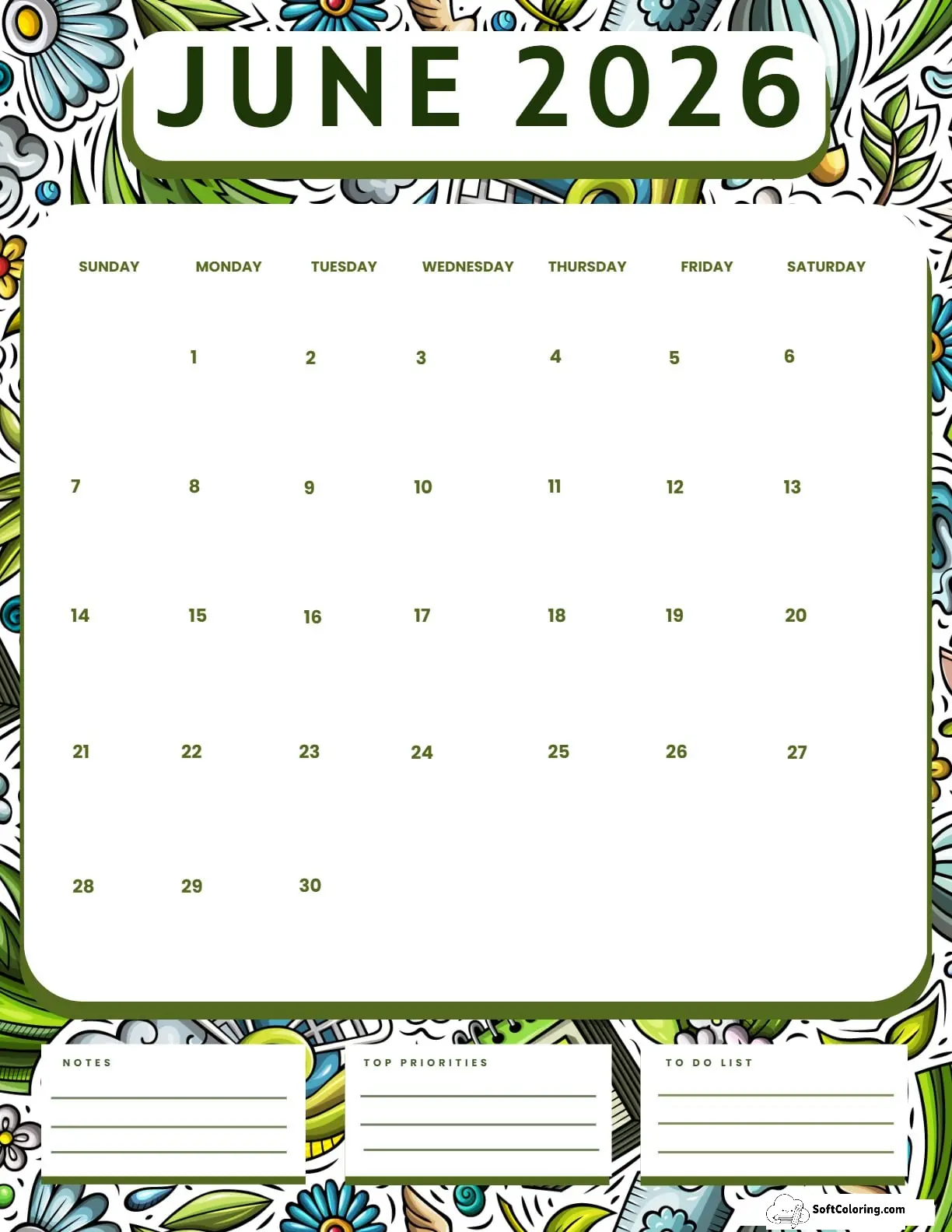 June 2026 Calendar Printable Spring Portrait V2