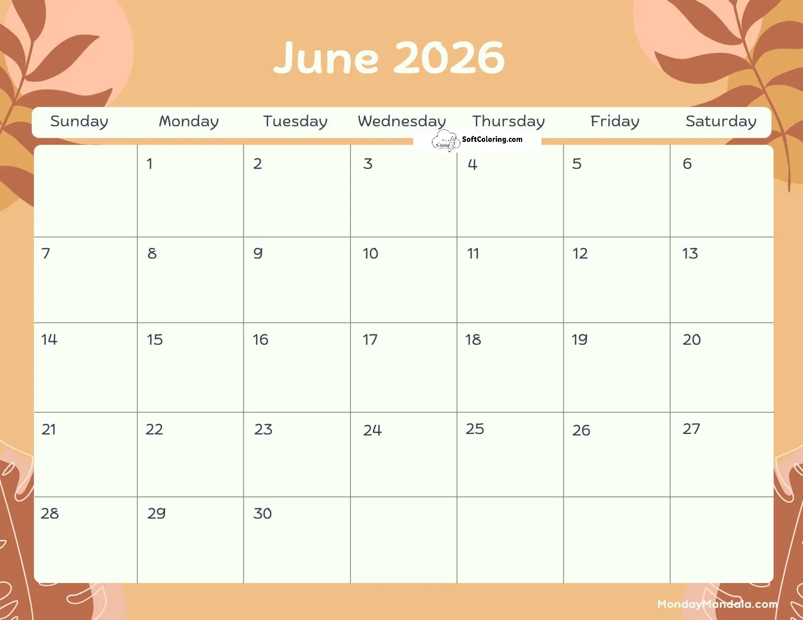 June 2026 Calendar Printable Terracotta Landscape V2