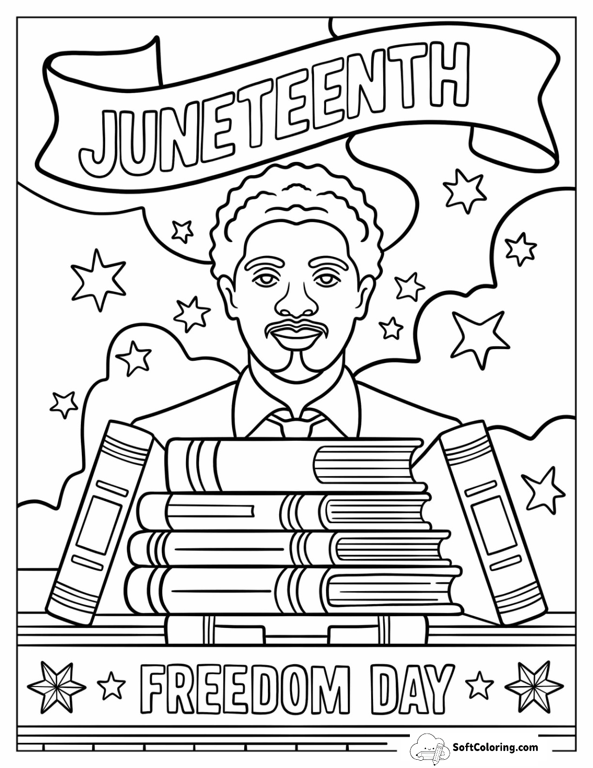 Juneteenth Coloring Page Freedom Day Tribute With Man And Books