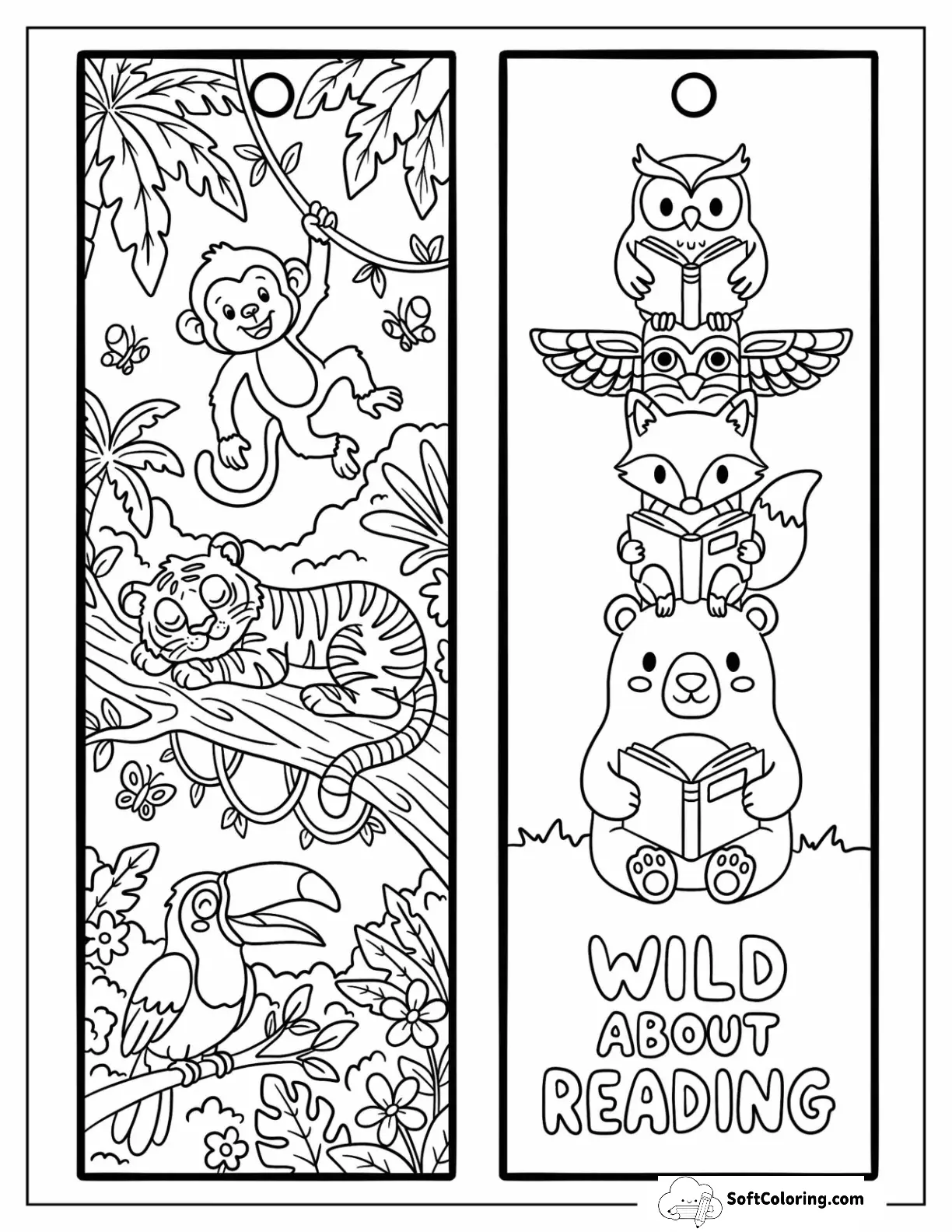 Jungle Animals And Wild About Reading Animal Stack Bookmark