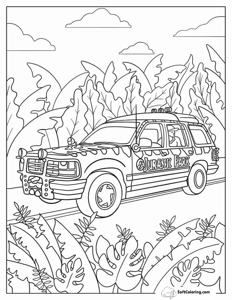 Jurassic Park Car Coloring Page