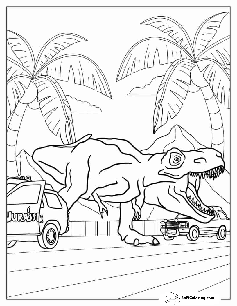 Jurassic Park T-Rex Escaping Enclosure To Color