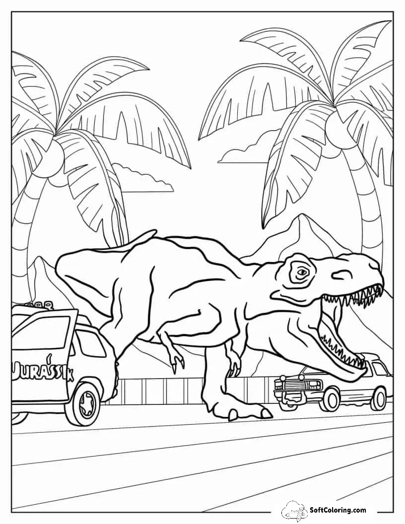 Jurassic Park T-Rex Escaping Enclosure To Color