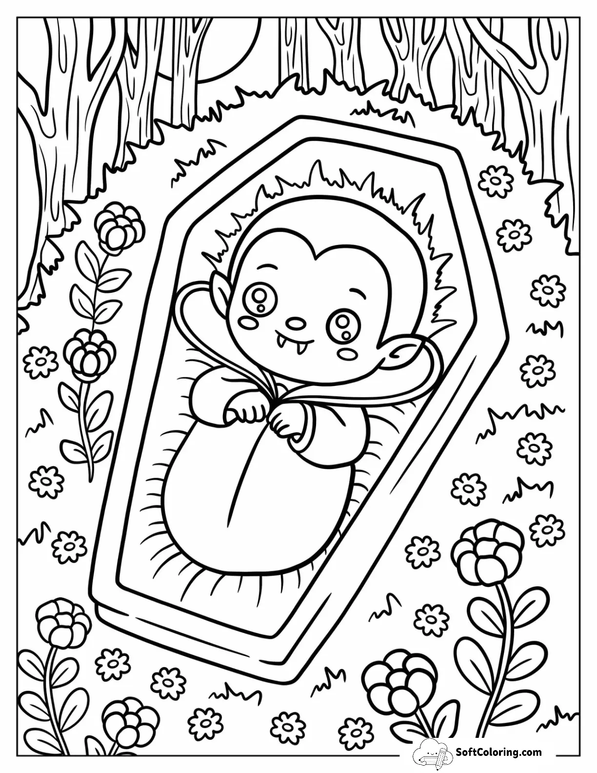 Kawaii Baby Vampire In A Coffin For Preschoolers