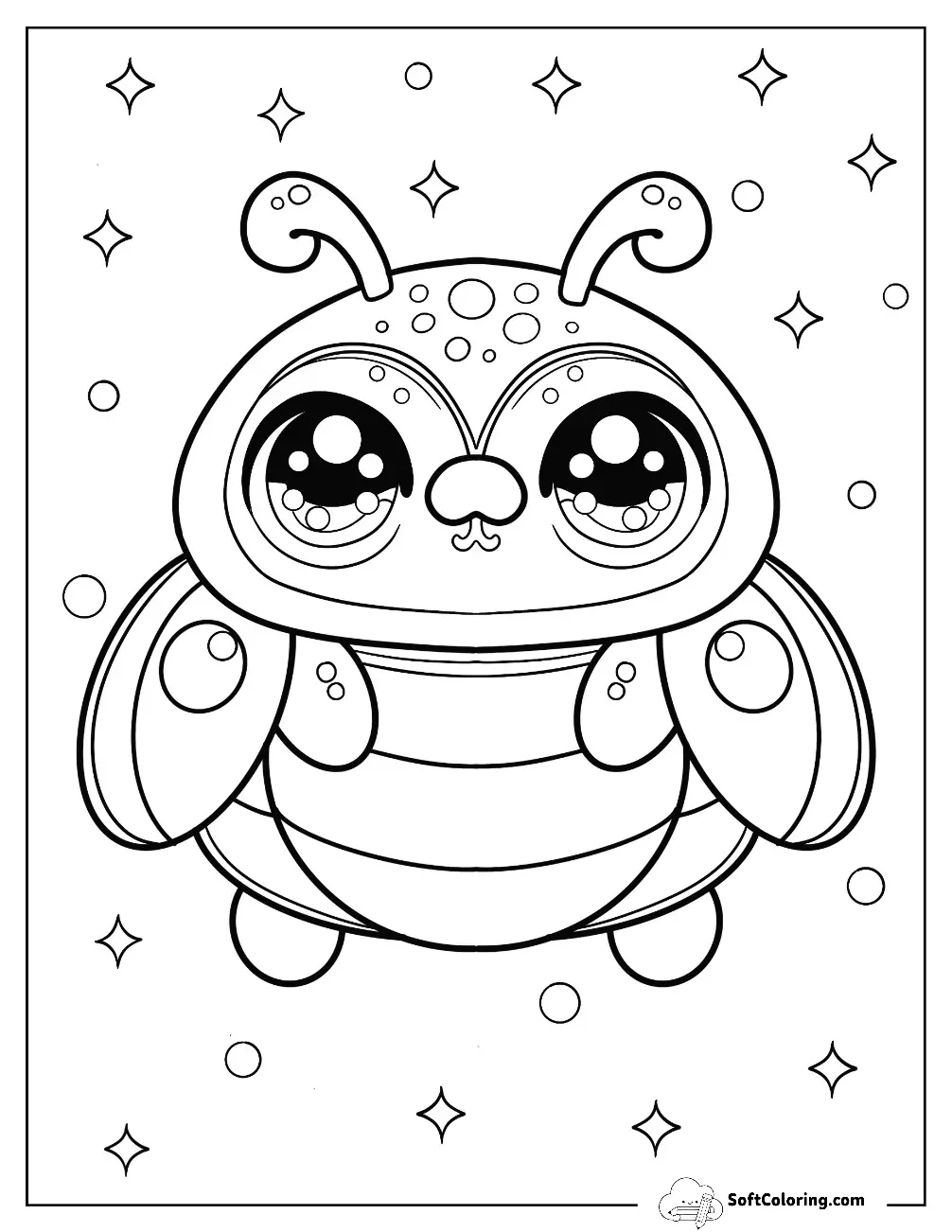 Kawaii Beetle Coloring Page With Large Eyes For Preschoolers