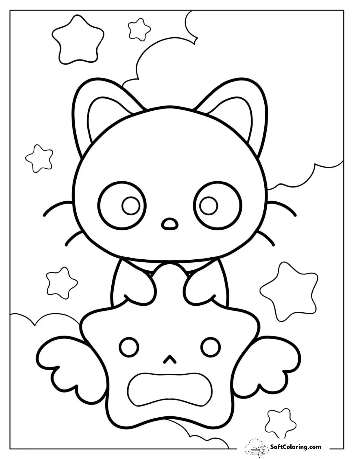 Kawaii Chococat Hugging A Star Coloring Page