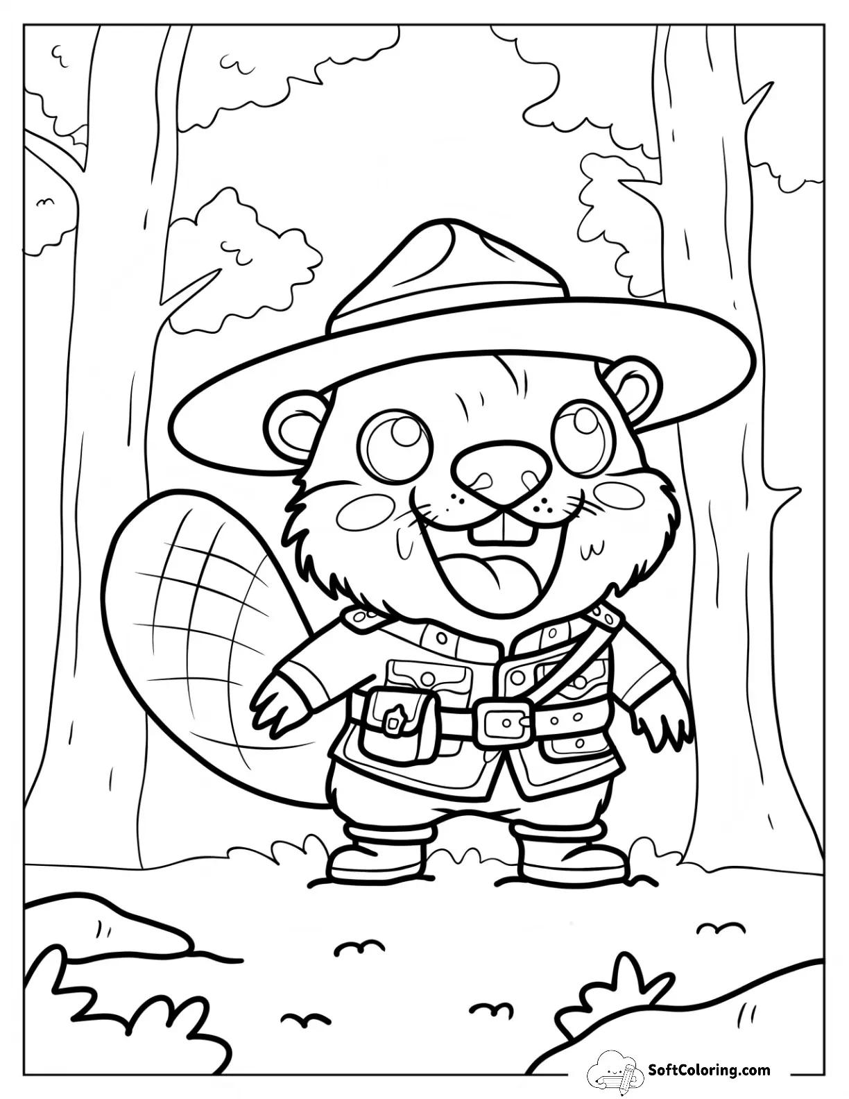Kawaii Little Beaver Coloring Page In A Mountie Uniform