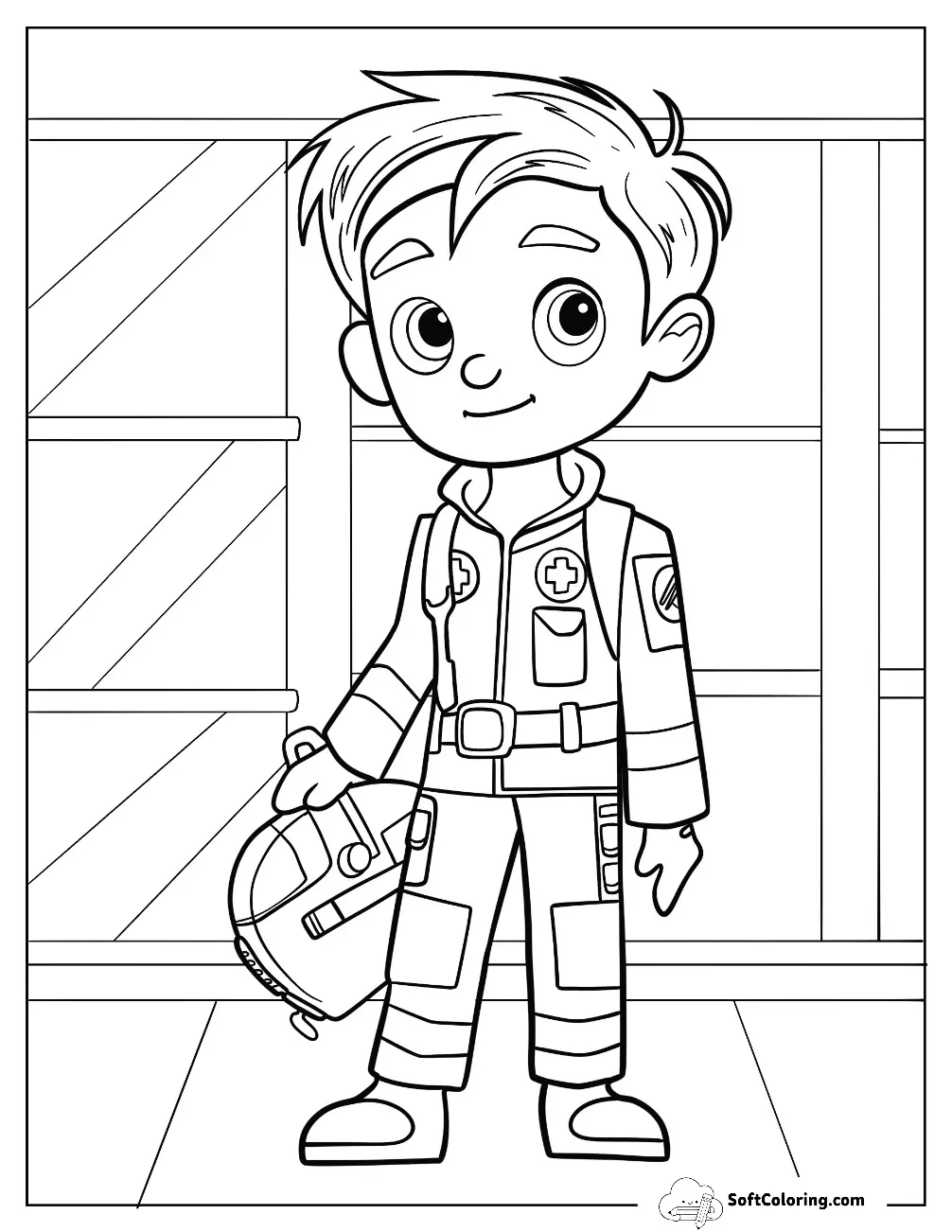 Ambulance Coloring Page Of Kawaii Paramedic For Kids