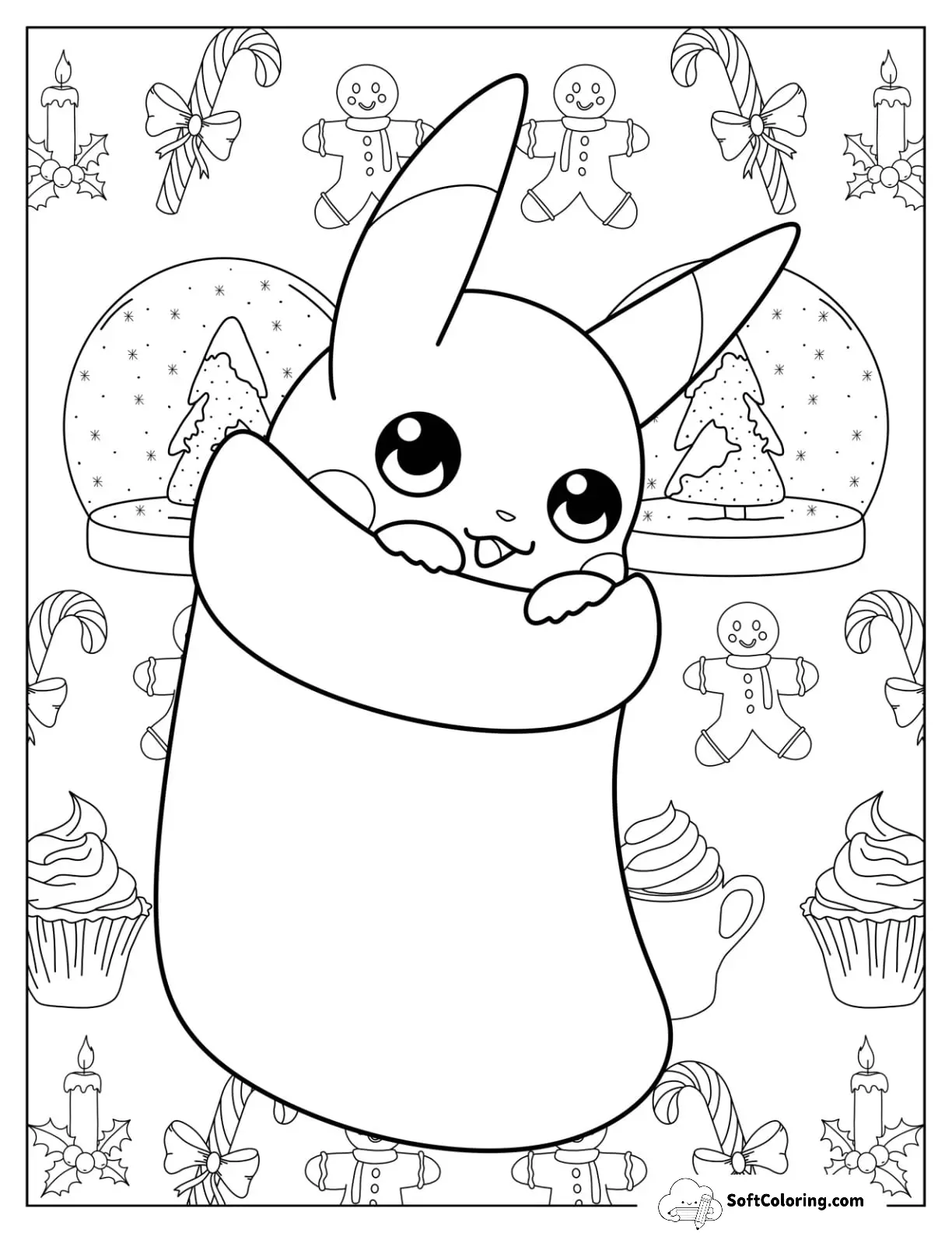 Kawaii Pikachu Inside A Christmas Stocking