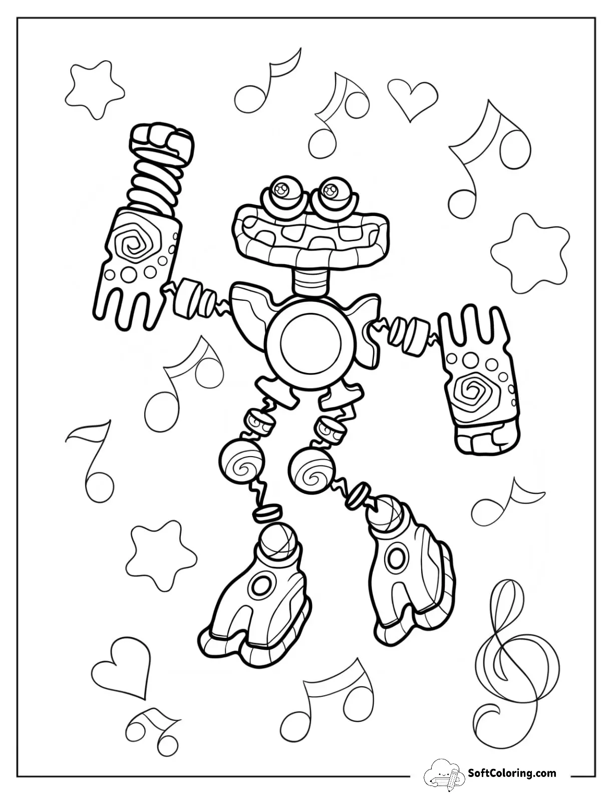 Kawaii Wubbox Waving My Singing Monsters Coloring Page