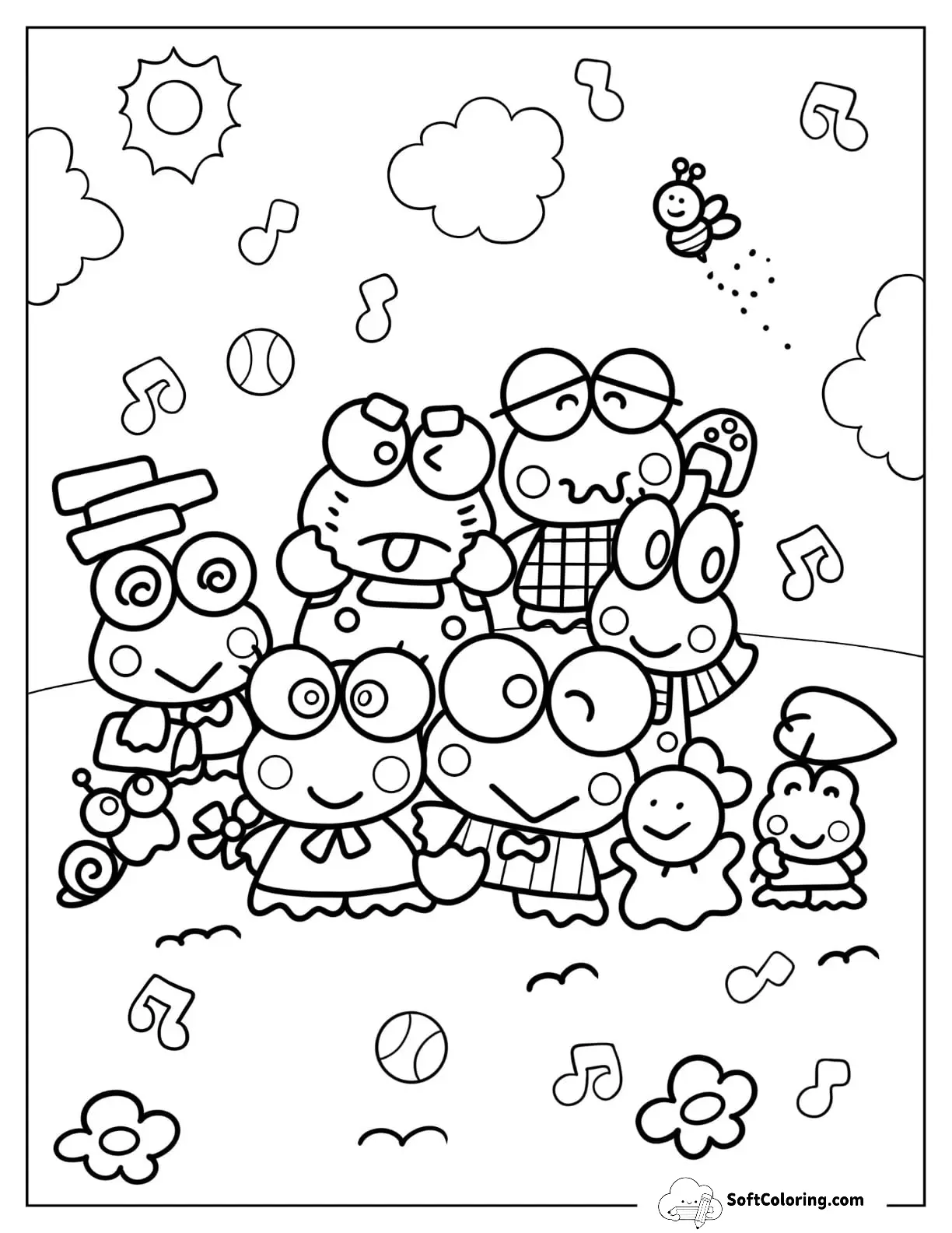 Keroppi Coloring Page Of Family Having Fun