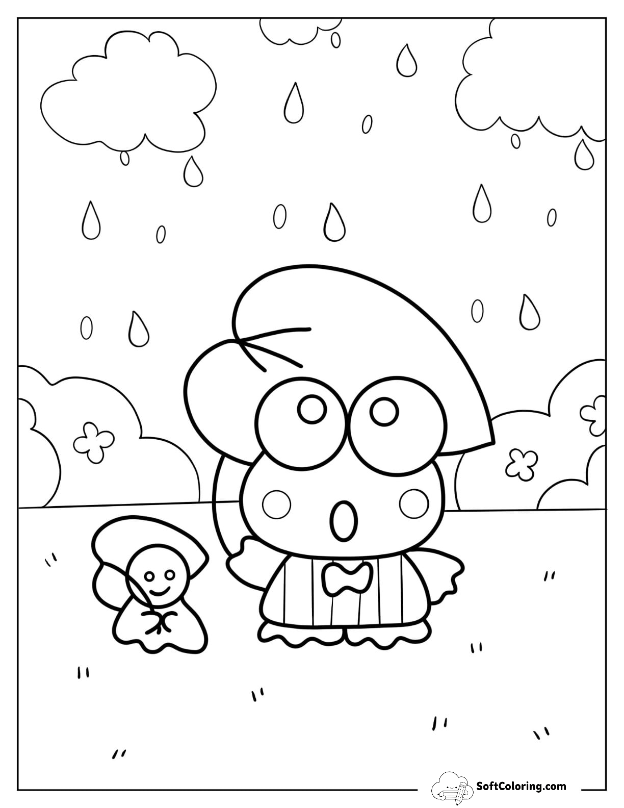 Keroppi Coloring Page Of With Teru Teru Using Leaf As Umbrella