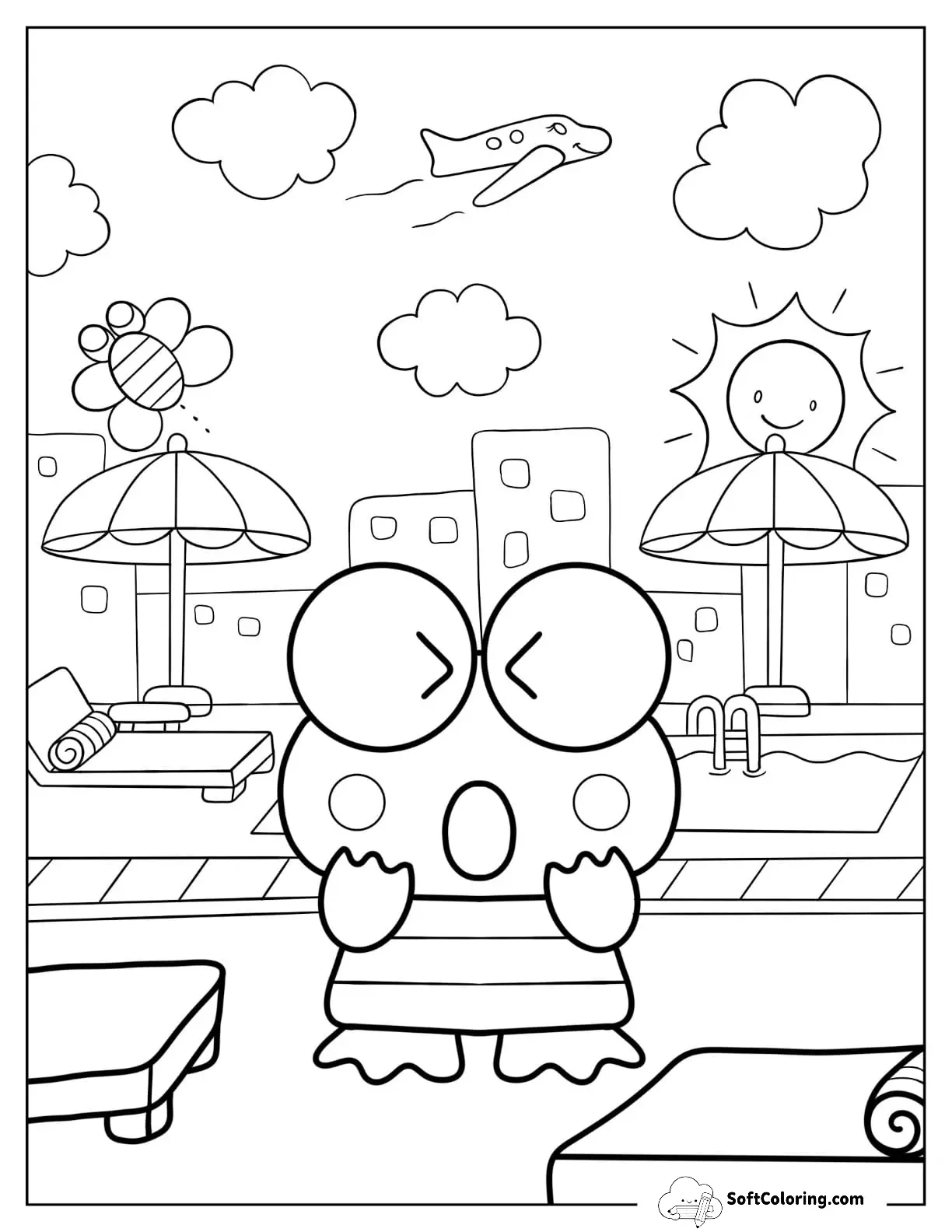 Keroppi Coloring Page At The Beach