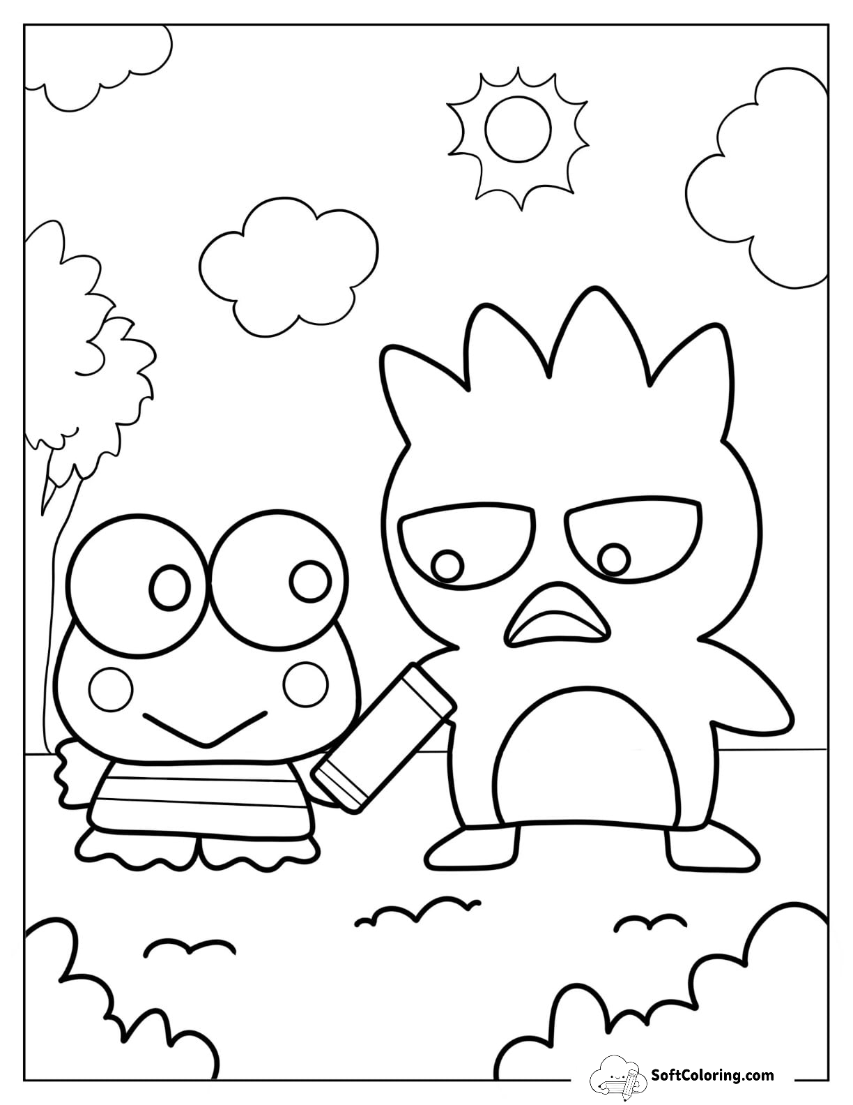 Keroppi Coloring Page Of Giving Chocolate To Badte Maru
