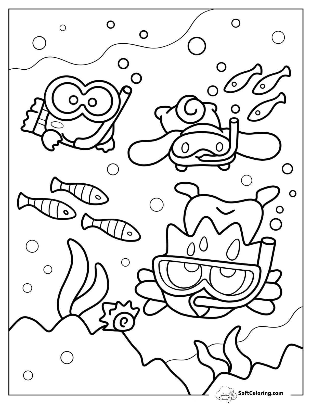 Keroppi Snorkling With Badte Maru And Cinnamaroll