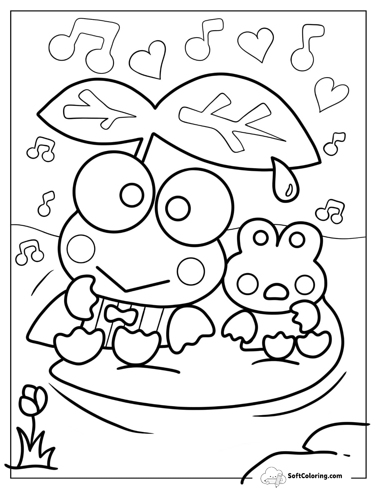 Sanrio Coloring Pages Of Keroppi With Kokero On Lily Pad