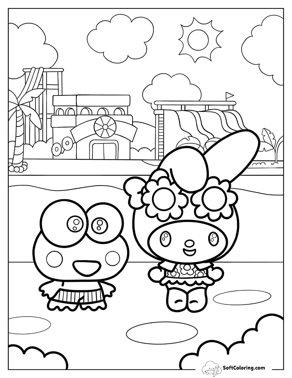 Sanrio Of Keroppy And My Melody Playing In Pool Park