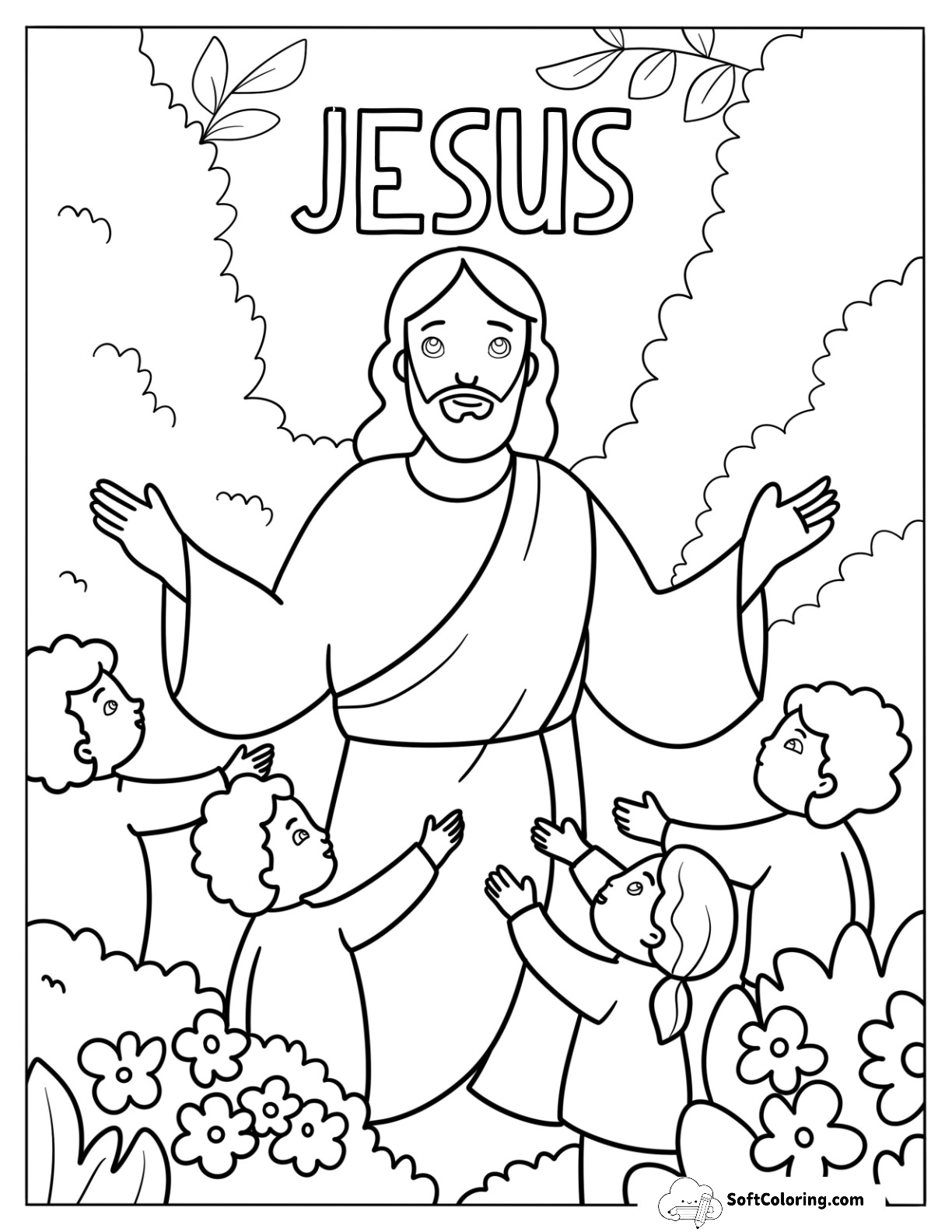 Kids Running To Jesus Coloring Page