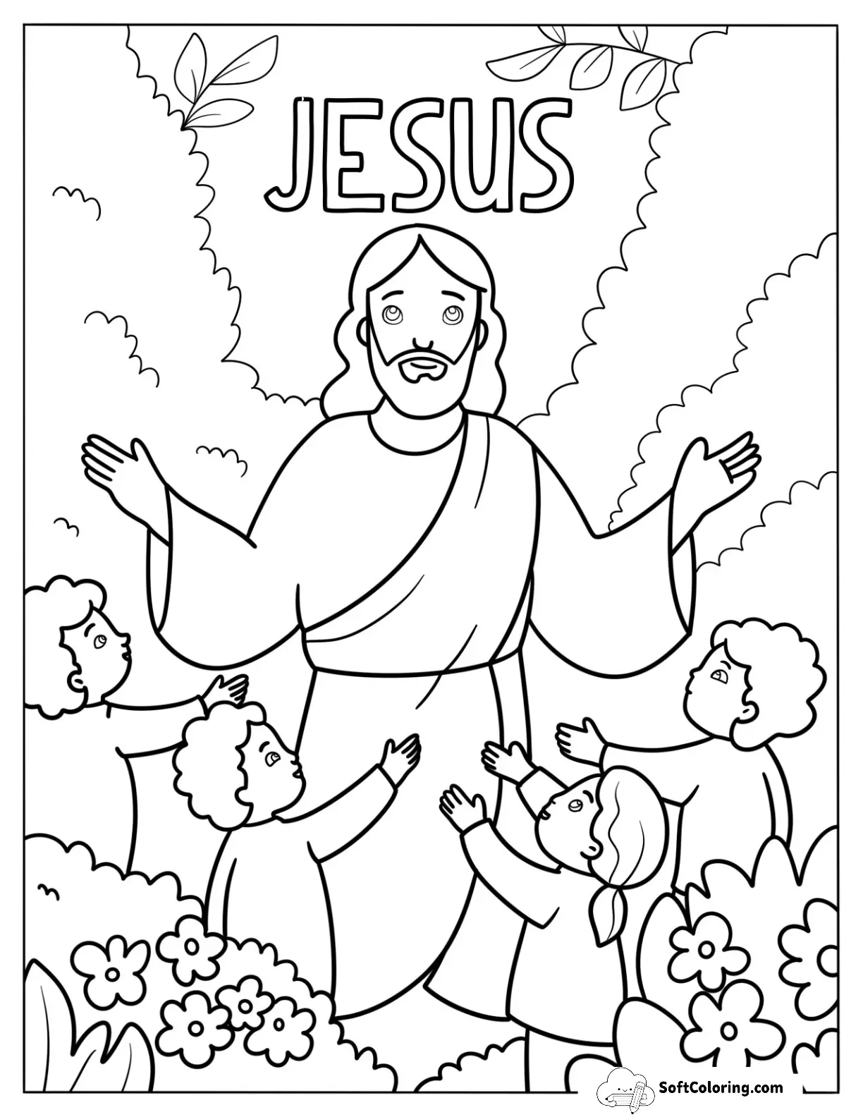 Kids Running To Jesus Coloring Page