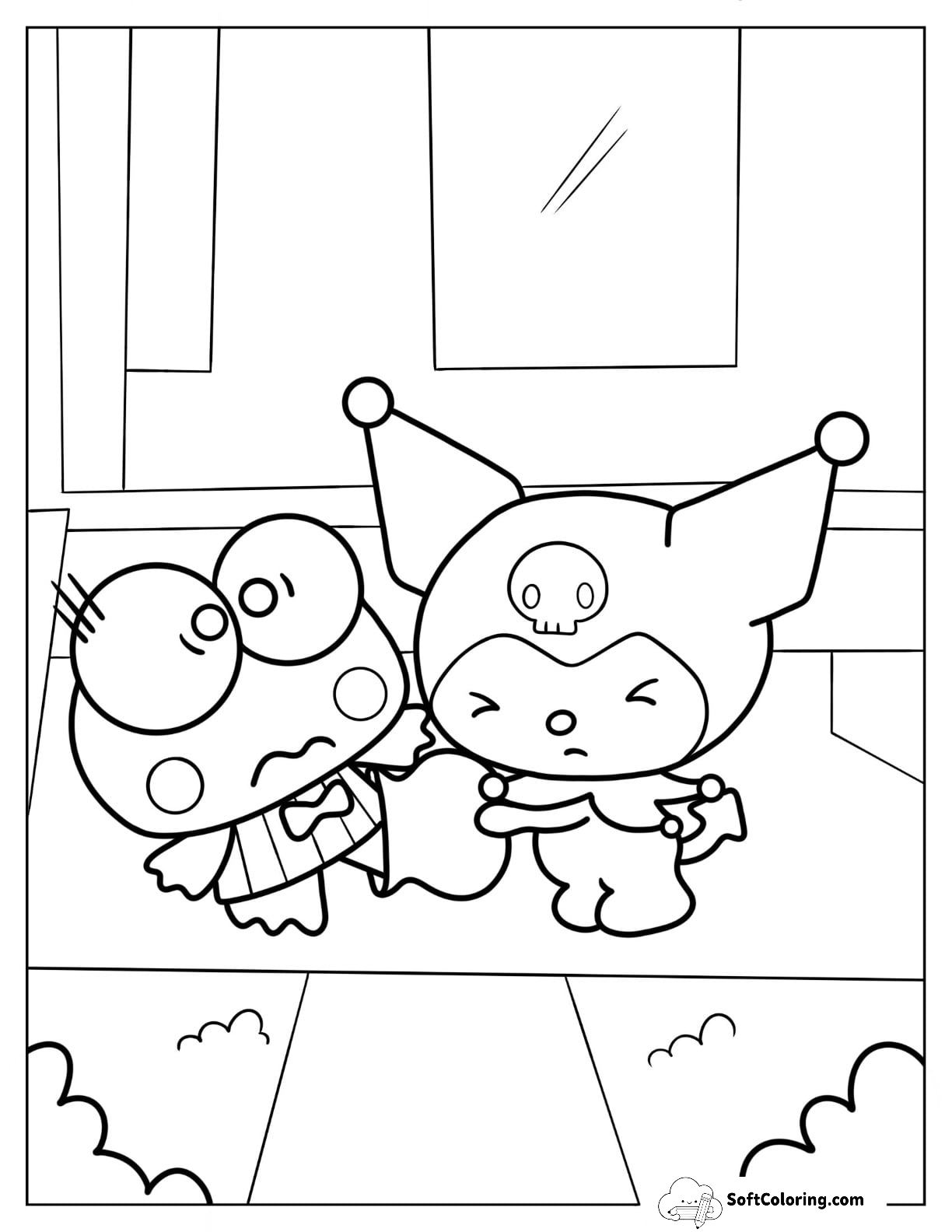 Keroppi And Kuromi Removing Vase From Foot