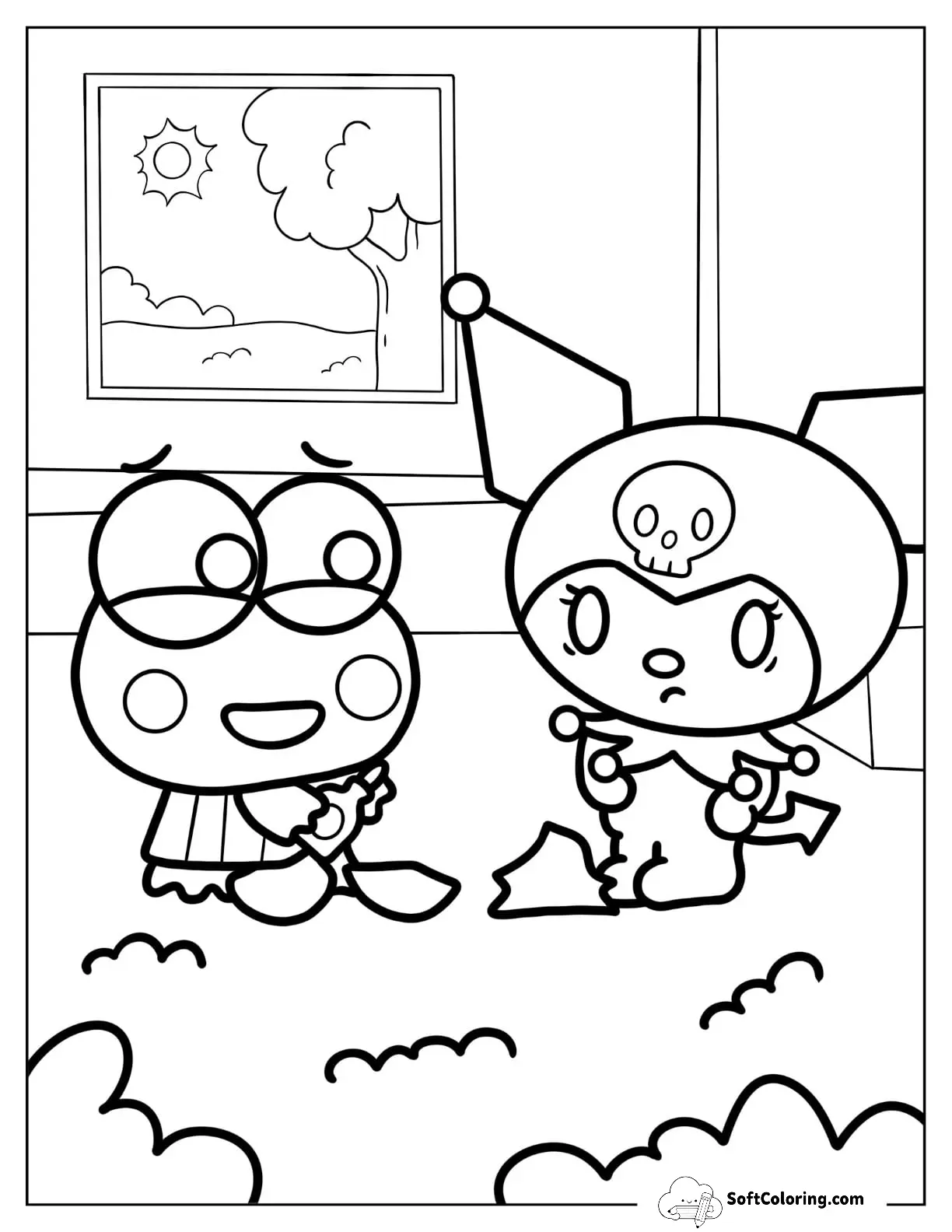 Kuromi Coloring Page Talking To Keroppi