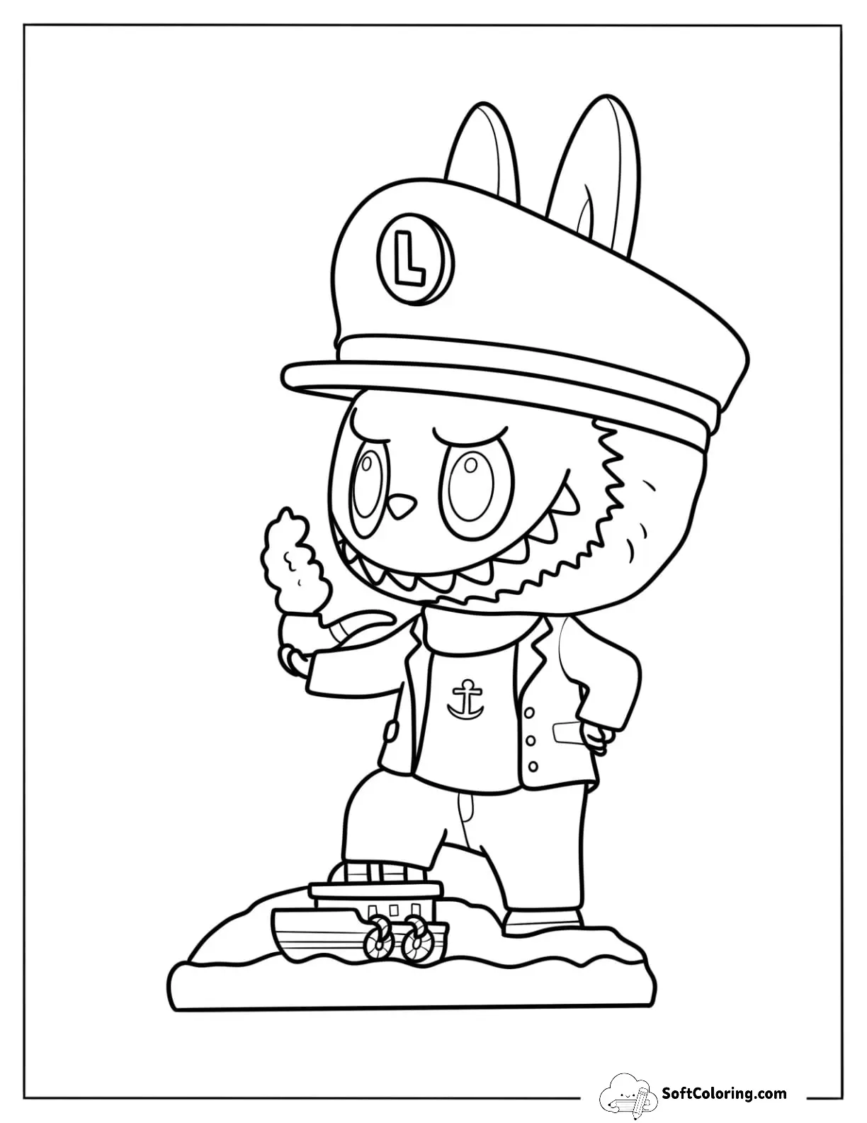 Labubu Coloring Page Captain Figurine For Kids