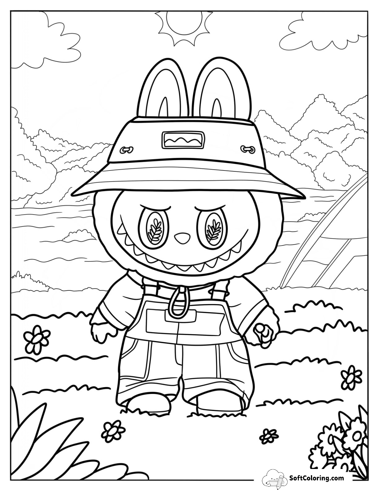 Labubu Coloring Page Farmer In A Field