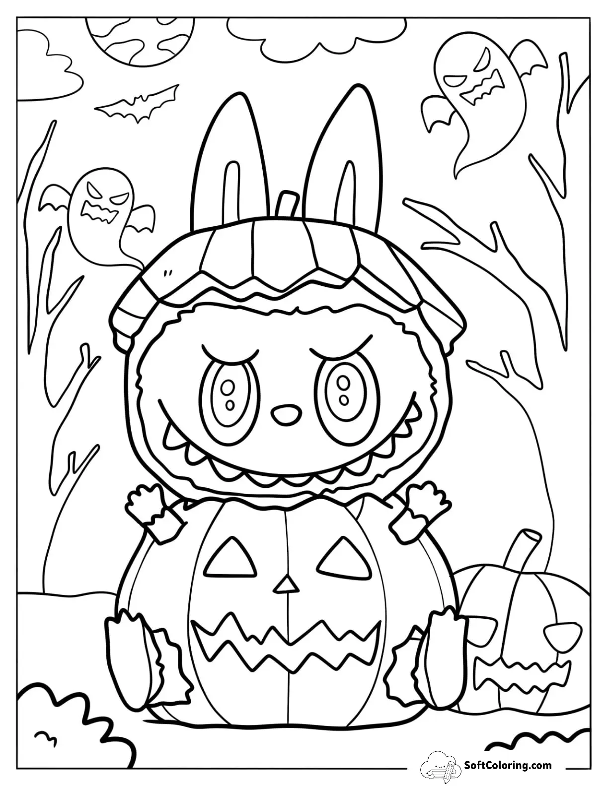 Labubu Coloring Page Inside A Jack O Lantern