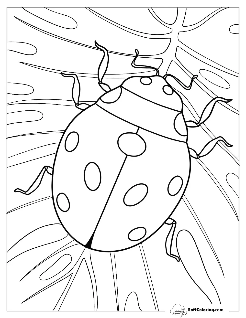 Ladybug Beetle Coloring Page On A Leaf For Kids